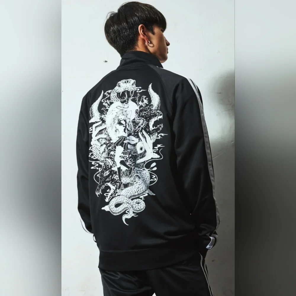 Bad Habit Omocat Black Track Jacket Screen Printed Size Medium CJ-2644 - Picture 2 of 11